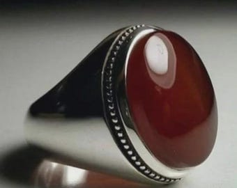 Handcrafted Yemeni Aqeeq Ring, Natural Agate, 925 Sterling Silver, Men's Shia Ring