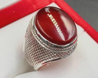 Handcrafted Yemeni Aqeeq Ring, Natural Agate, 925 Sterling Silver, Men's Shia Ring