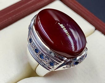 Handcrafted Yemeni Aqeeq Ring, Natural Agate, 925 Sterling Silver, Men's Shia Ring