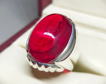 KONOZ all sizes 4 us 16 us mens ring 925 sterling silver ياقوت دموي طبيعي natural blood ruby yaqut stone