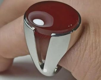 Men's Yemeni Aqeeq Ring – 925 Sterling Silver, Blood Red Agate