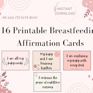 DOWNLOAD DIGITALE / 16 cartoline di affermazione dell'allattamento al seno per la consapevolezza e la cura di sé per le nuove mamme, regalo dopo il parto, arte sull'allattamento