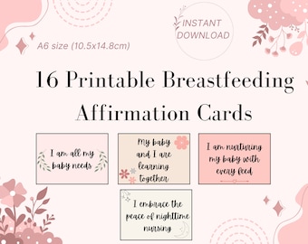 Téléchargement numérique 16 cartes d'affirmation de l'allaitement maternel pour les nouvelles mamans, la pleine conscience et les soins post-partum