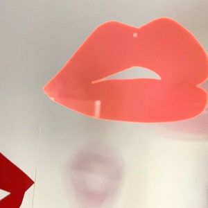 Pu&ograve; includere: Due paia di labbra, una rossa e una rosa, sono mostrate su uno sfondo bianco. Le labbra sono ritagliate e sembrano essere fatte di carta o plastica.