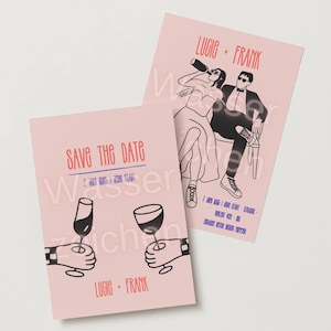 50 biglietti d'invito con buste: biglietti d'invito personalizzati per "save the date" o per matrimonio con buste. Invito di nozze in rosa.