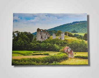 Clun Castle in Shropshire. Framed canvas
