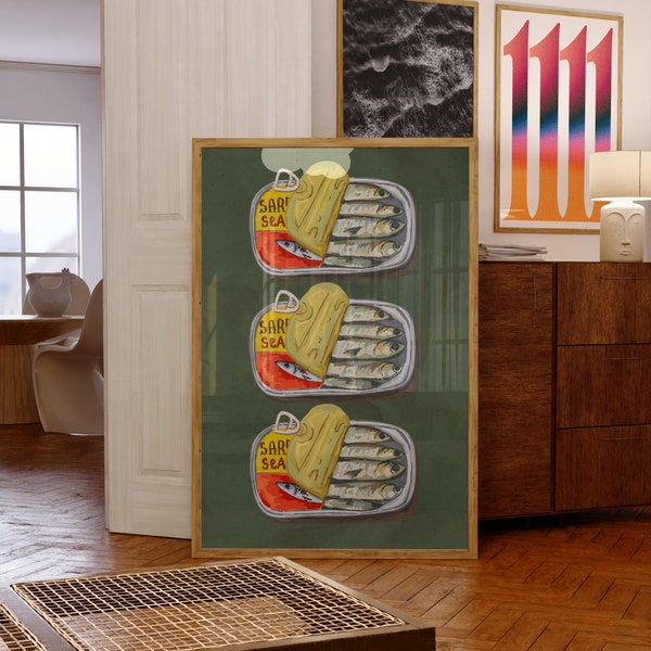 Sardines Can Print Wall Art, Trendy Fish Poster, Italian Wall Art Dining Room, Kitchen Anchovies Decoration, Aesthetic Art