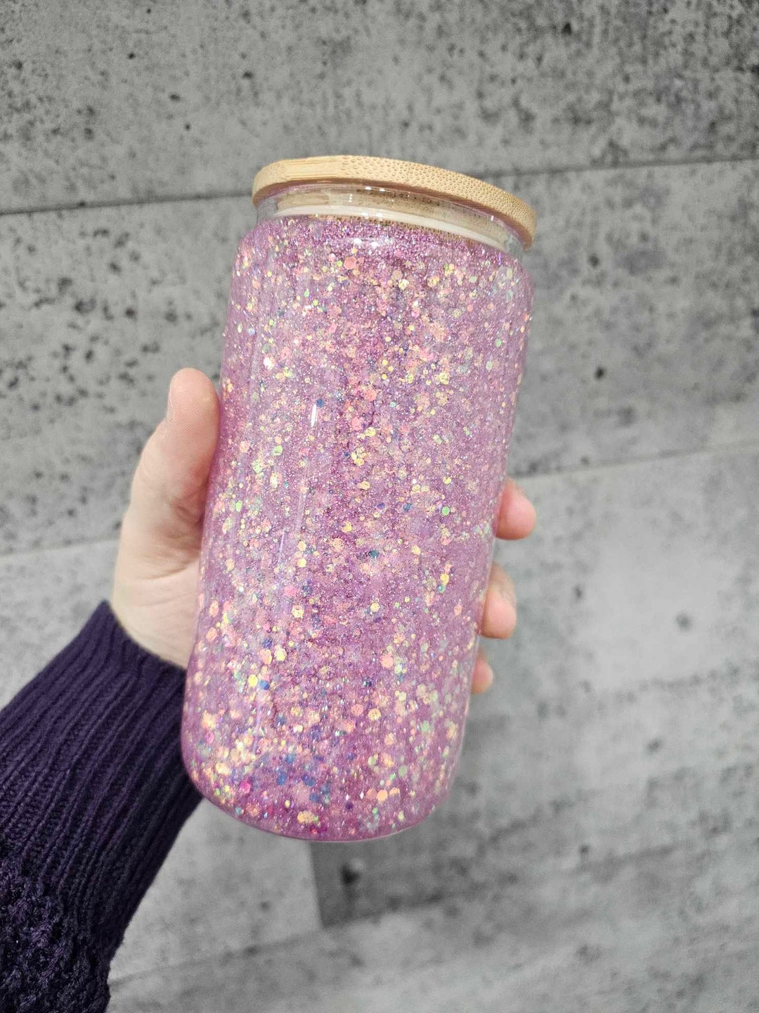 Snow Globe Can Glass snowball Effect 16oz Pink Etsy