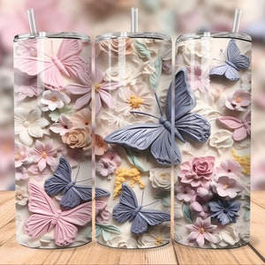 20oz Straight Tumbler | 3D Butterflies