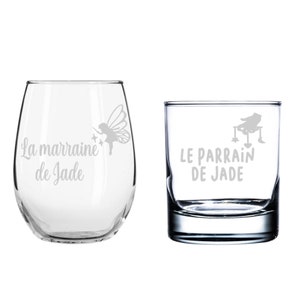 Duo de Verres à Vin 17oz | Marraine et Parrain Personnalisés