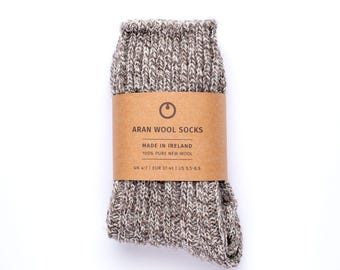 Thick Wool Socks, 100% Natural Irish Wool Crew Socks. Aran Woolen Socks. Warm Winter Wool Socks.