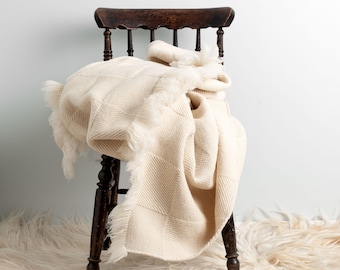 Wool Blanket Thick and Heavy 100% Virgin Merino Sheep Wool Throw in Natural White