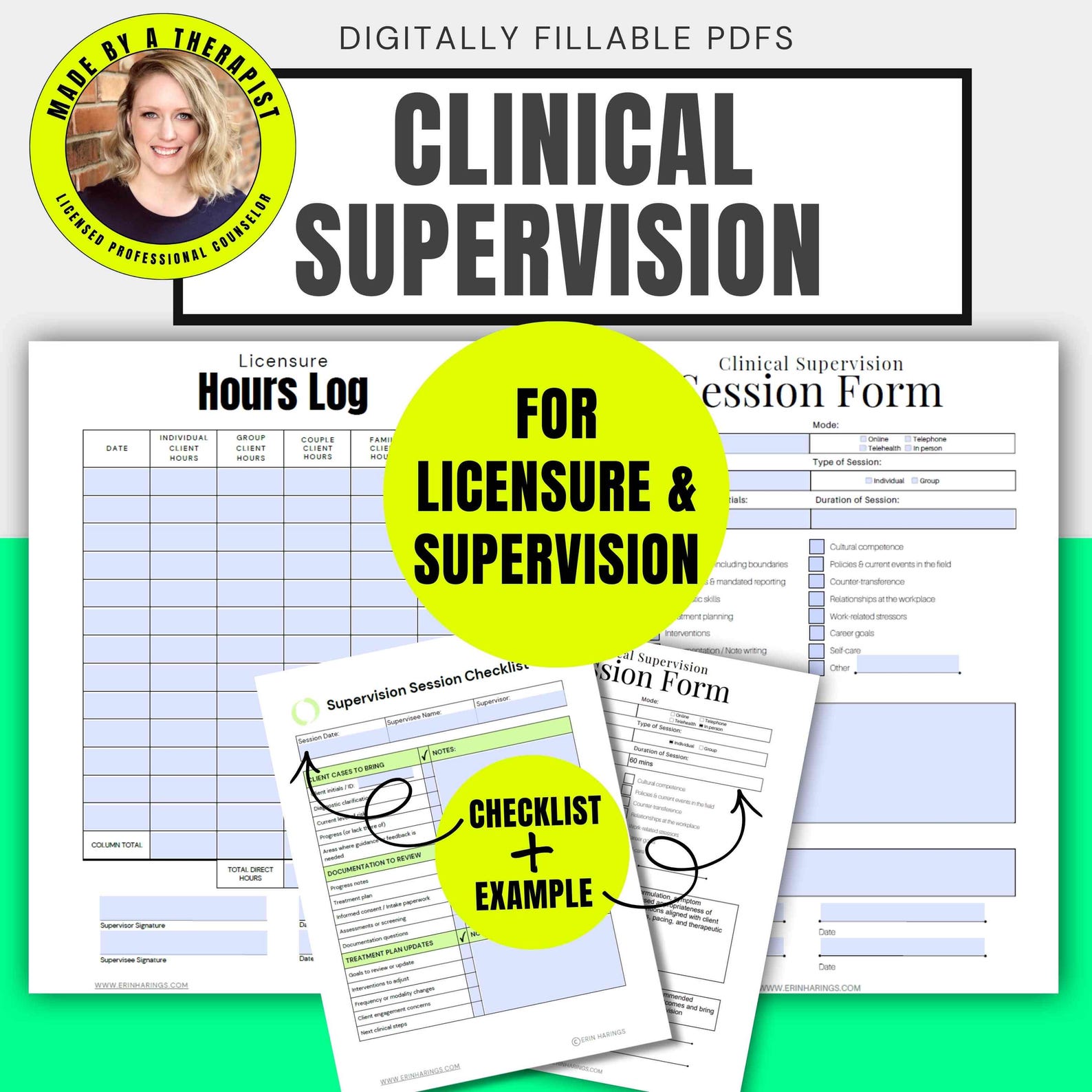 Completed Lcsw Log Example Clinical Supervision Form & Hours Log for Therapists | LPC, LCSW, LMFT ...