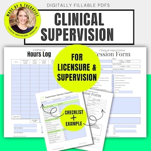 Clinical Supervision Form & Hours Log for Therapists | LPC, LCSW, LMFT, lmhc Supervision Tracking, Session Notes Clinical Logs | Checklist