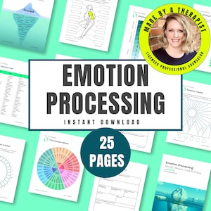 Emotion Processing Worksheets | Feelings List | Emotion Scale | Emotion Wheel | Emotion Iceberg | Triggers | Therapy Resource | Trackers