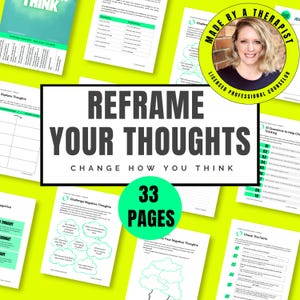 CBT Thought Record Worksheet | Reframe Negative Thoughts | Self-Talk Tool for Anxiety, Depression, Cognitive Distortions | Therapy Poster