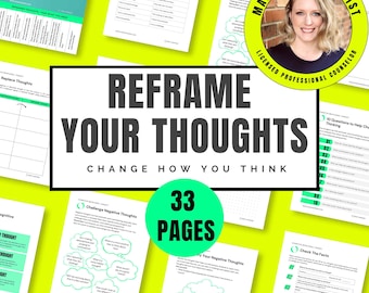 CBT Thought Record Worksheet | Challenge Cognitive Distortions, Reframe Negative Thoughts & Reduce Anxiety