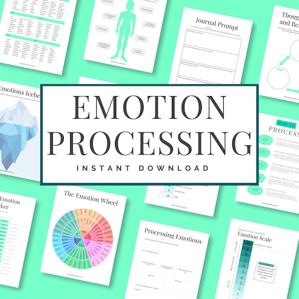 Emotion Processing Worksheets | Feelings List | Emotion Scale | Body Scan | Emotion Iceberg | Thought Record | Therapy Resource | Tracker