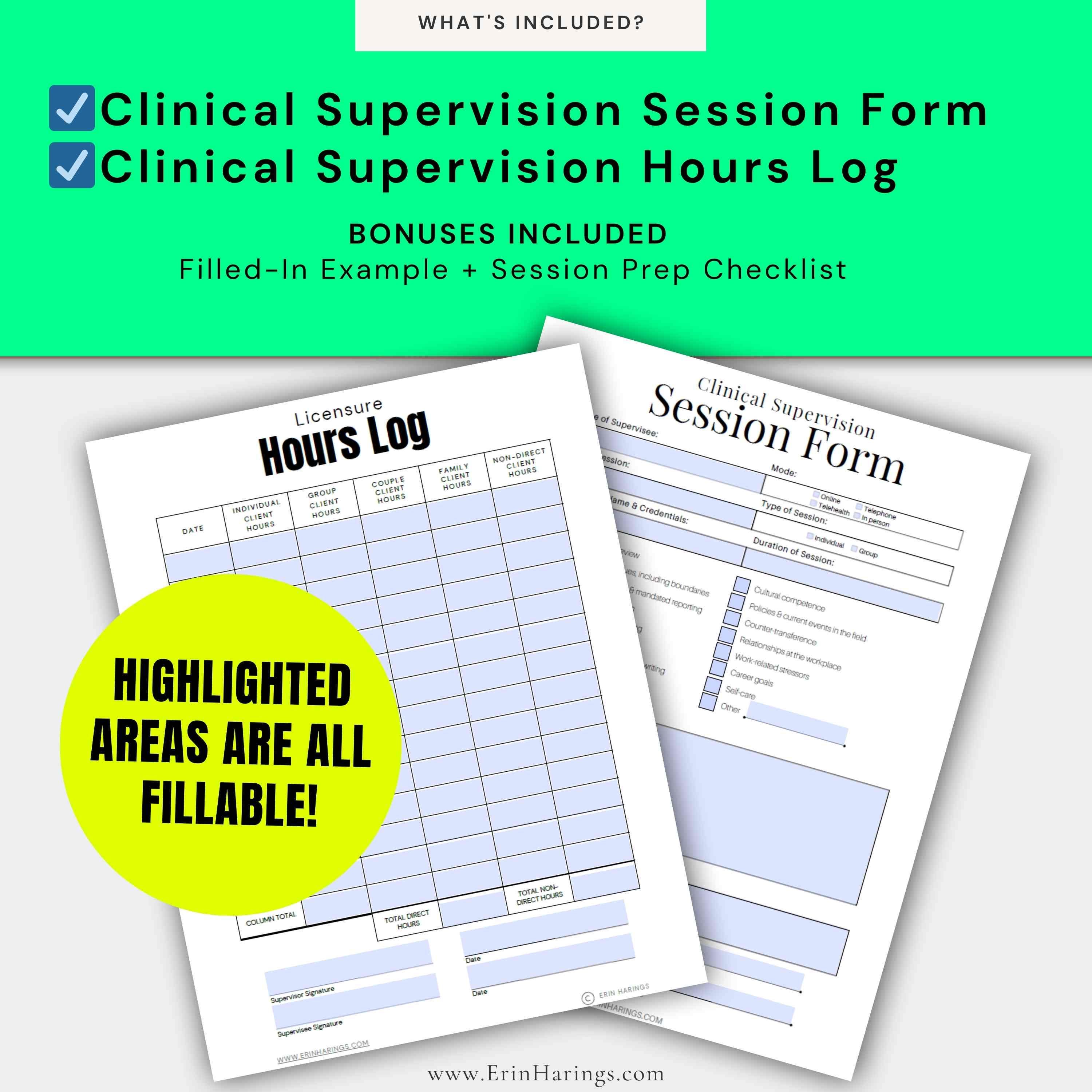 Completed Lcsw Log Example Clinical Supervision Form & Hours Log for Therapists | LPC, LCSW, LMFT ...