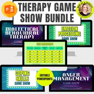 Therapy Game Show Bundle | Coping Skills, Anger, DBT, Emotion Processing & Teen Friendship Games | Group Therapy and SEL Activities
