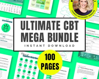 CBT Worksheets | Therapy Worksheets Bundle | Cognitive Distortions, Coping Skills, Thought Reframing & Growth Mindset