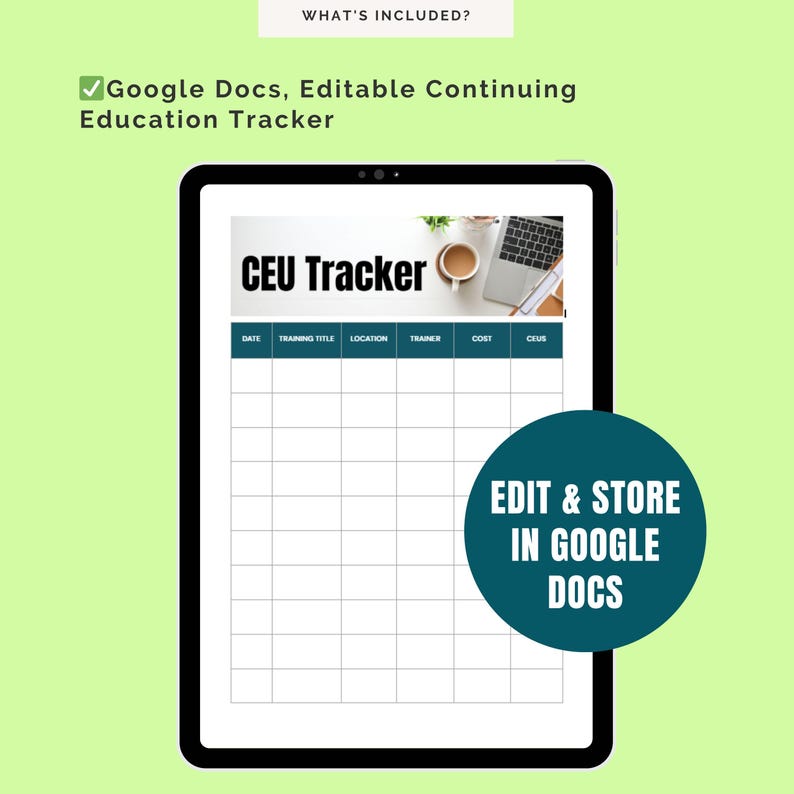 CEU Tracker Google Docs Template | Editable and Digitally Fillable for ...