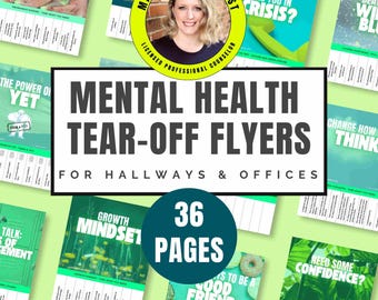 Mental Health Tear-Off Flyers | Therapy & SEL Resources for Classroom, Office and Bulletin Board Decor, Growth Mindset and Coping Skills