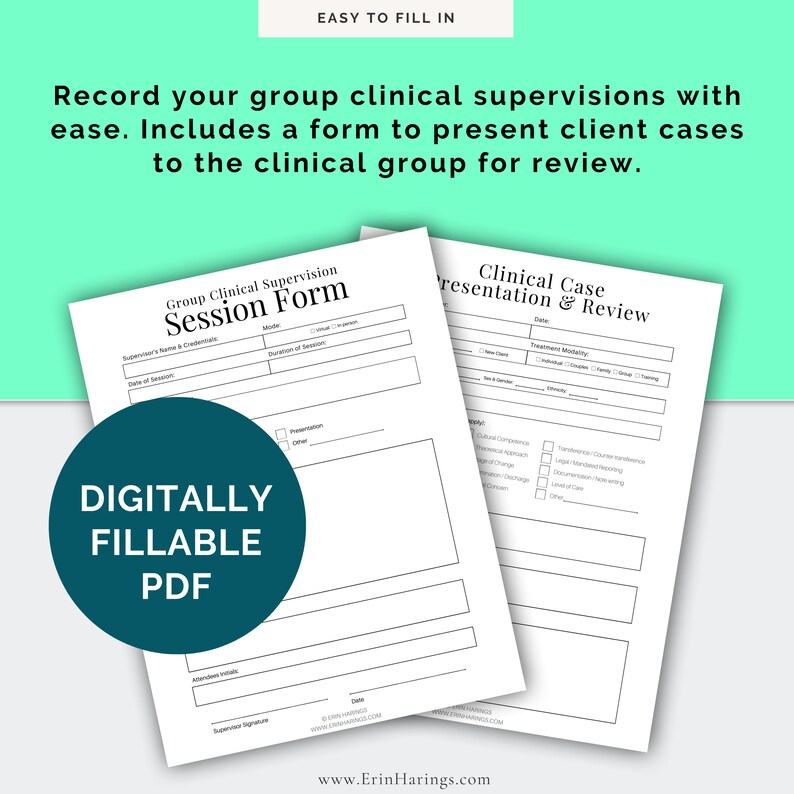 Clinical Supervision Template Bundle Session Forms and Hours Log Group