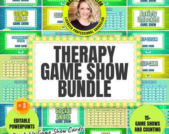 Therapy Game Show Bundle | 26+ Counseling Games for Coping Skills, DBT, CBT, Anxiety, Anger, Emotions & Teen Friendship, Editable PowerPoint