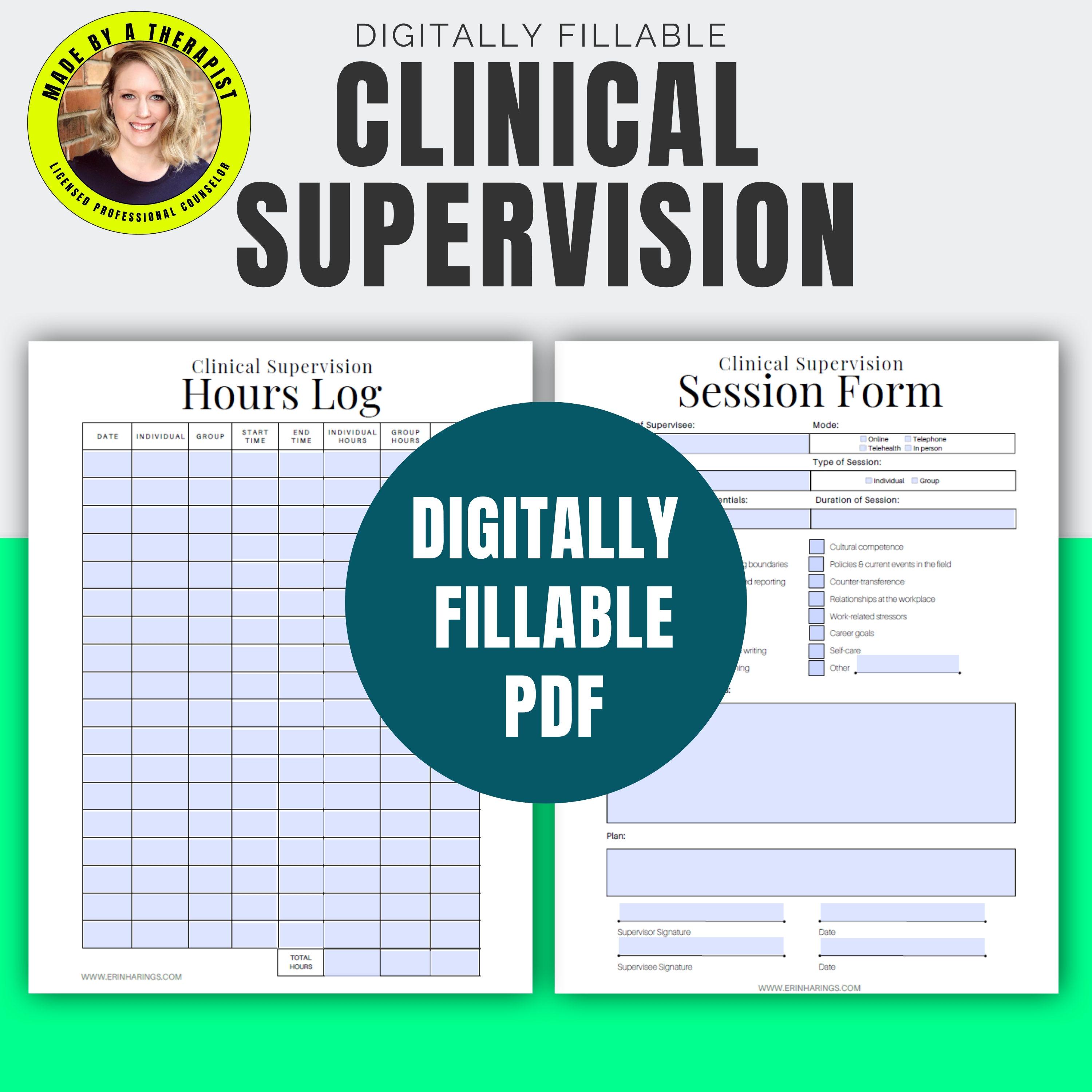 Lcsw Hours Log Example Clinical Supervision Form & Hours Log for Therapists | LPC, LCSW, LMFT ...