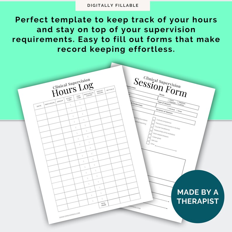 Clinical Supervision Template Bundle Session Forms and Hours Log Group