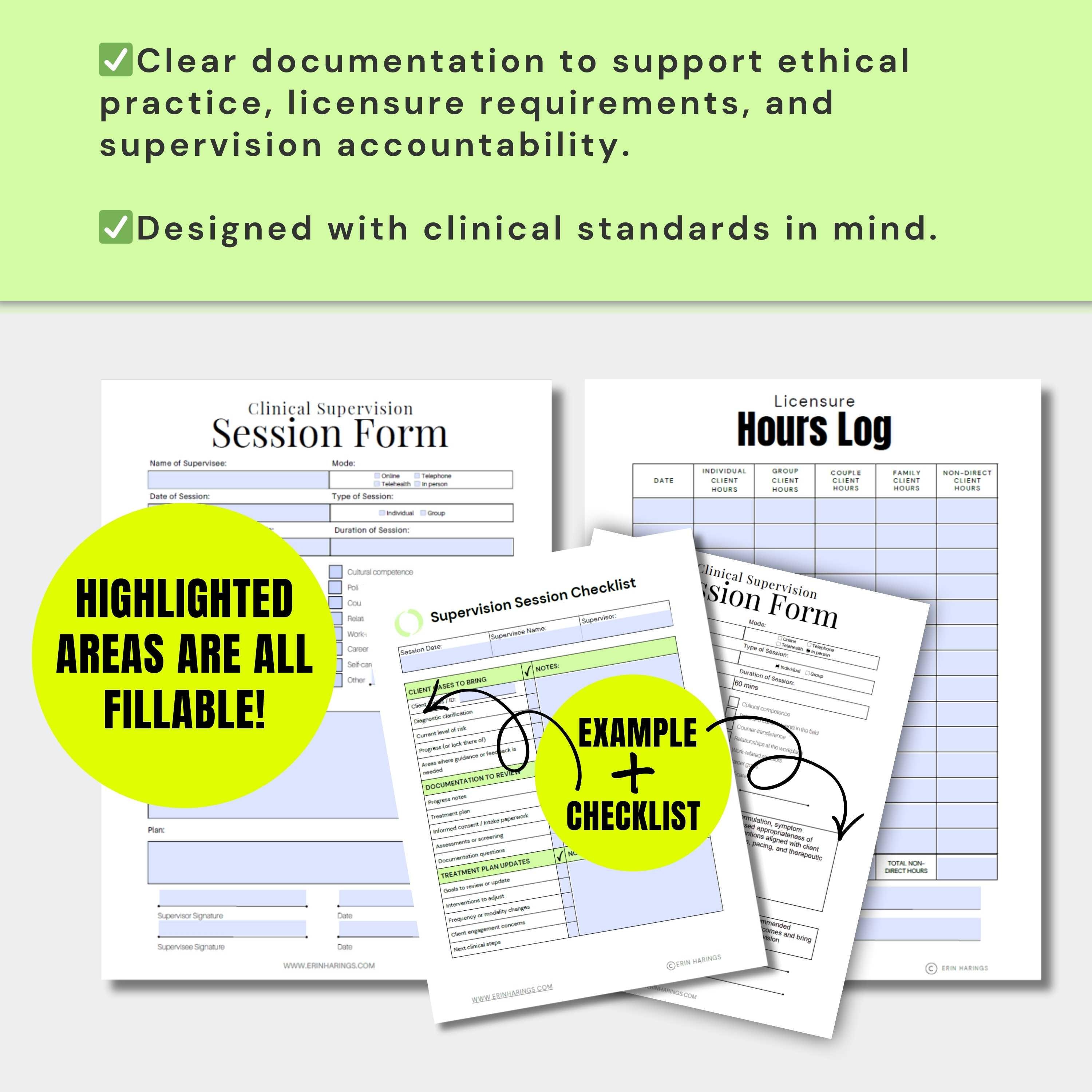 Completed Lcsw Log Example Clinical Supervision Mega Bundle | Editable Supervision Forms, Hours ...