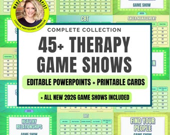 Therapy Game Show Bundle | 45+ Counseling Activities for Teens & Adults | CBT, DBT and Coping Skills