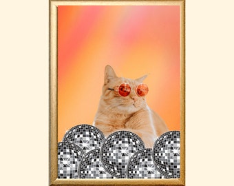 Cat Wall Art, Disco Cat