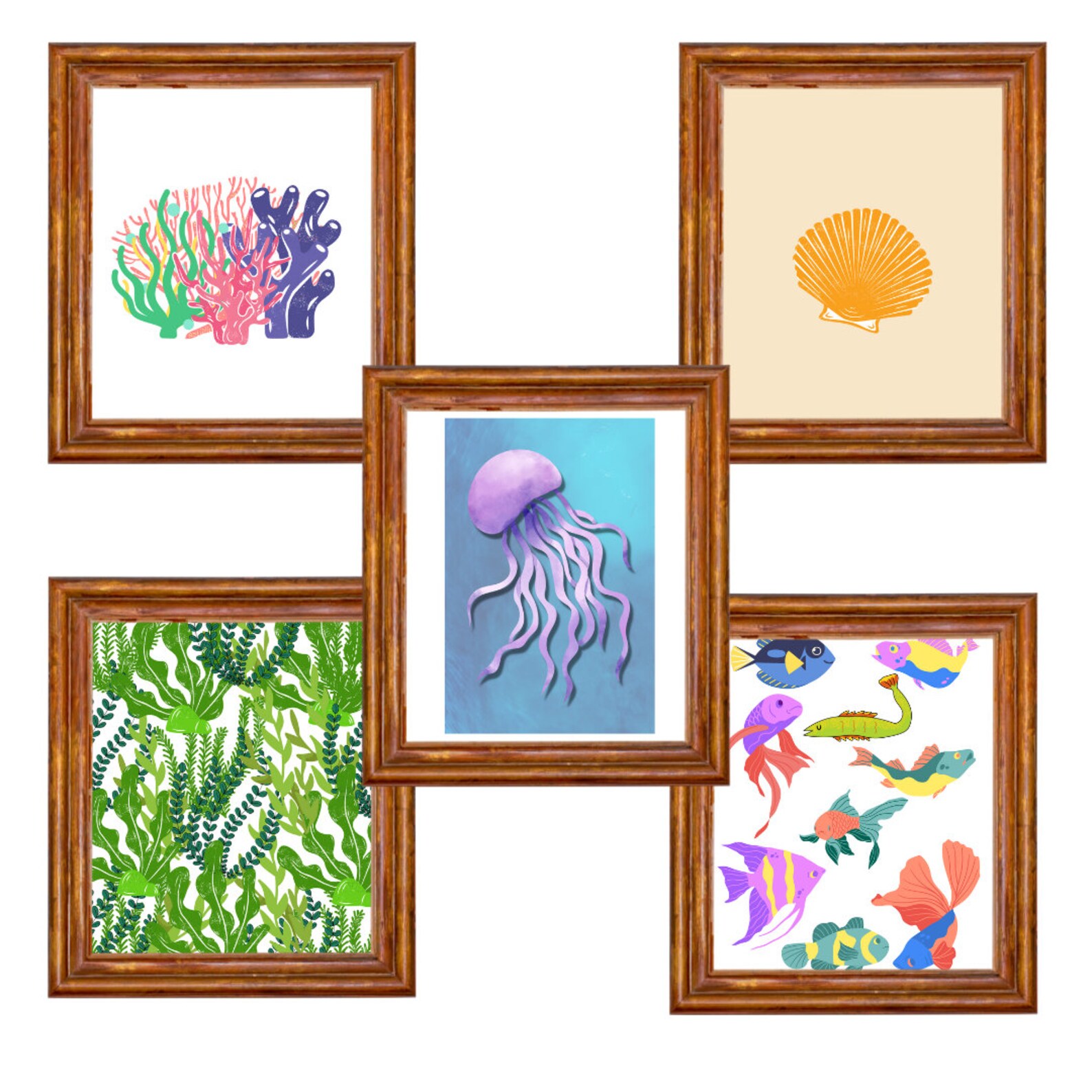 Printable Eclectic Coastal Wall Art Jellyfish Wall Art Fish Etsy