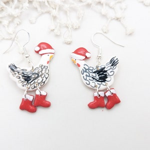 Chicken In Boots Dangle Earrings - Funny Rooster In High Heels Drop Earrings For Women & Girls