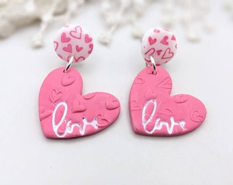 Pink Heart Handmade Polymer Clay Earrings | Valentine's Day Heart Earrings | Love Jewellery For Her | Great Gift For Women