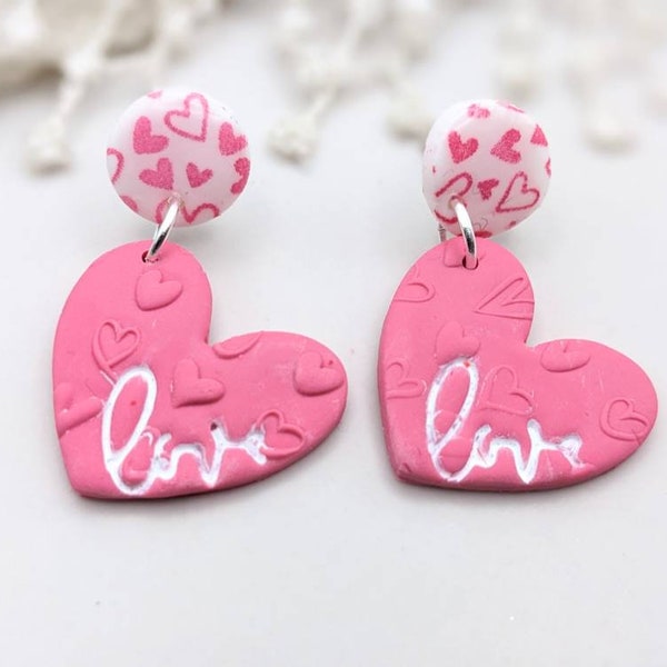 Pink Heart Handmade Polymer Clay Earrings | Valentine's Day Heart Earrings | Love Jewellery For Her | Great Gift For Women