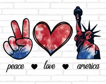 Peace Love America png - Sublimation and Embroidery Cricut Cut File- Fourth of July Peace Hand, USA American Flag, png