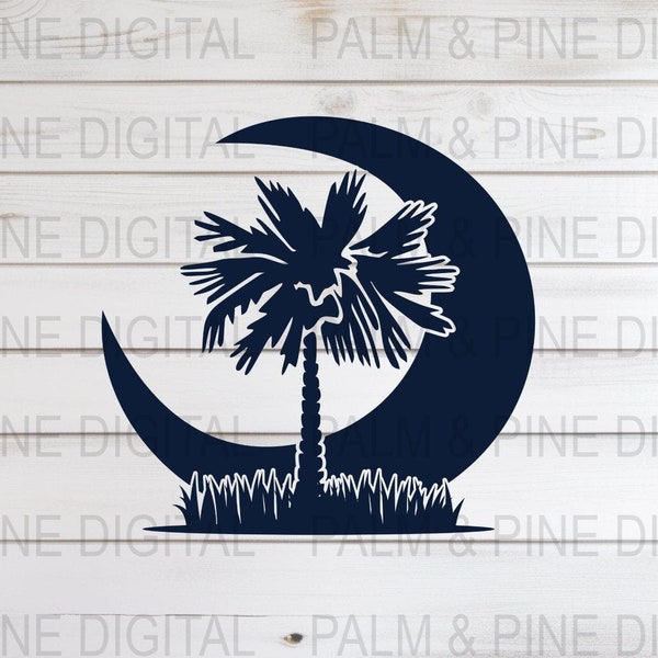 South Carolina State Flag Palmetto Moon Design svg, png, vector graphic cut print laser engrave digital files, South Carolina Palm Tree Moon