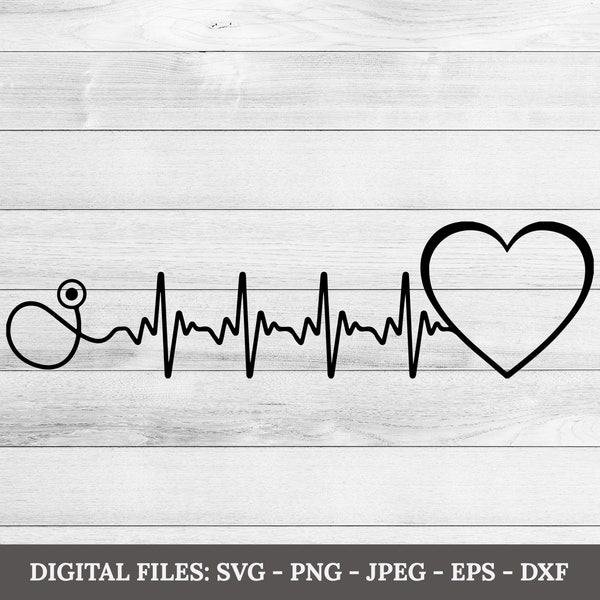 Heartbeat Stethoscope - Nurse, Doctor, Lifeline, EKG - Instant Digital Download, svg, ai, dxf, eps, png, studio3, and jpg files included