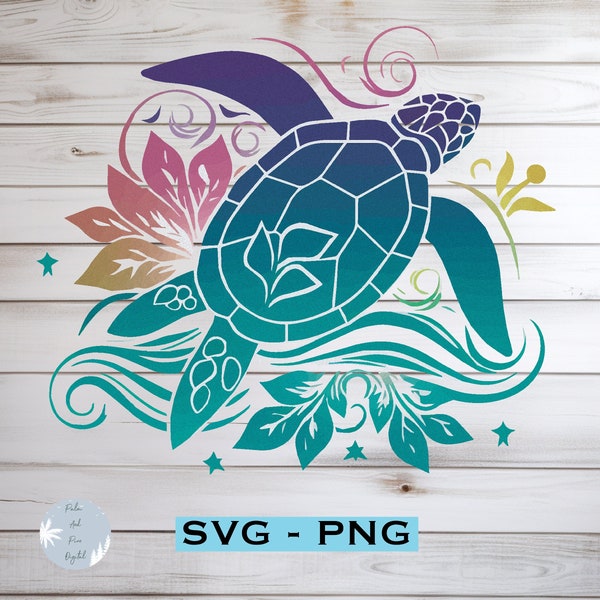 Sea Turtle SVG PNG Watercolor Sea Turtle svg Flower Turtle svg Turtle in Wave svg cut files for Cricut Turtle Sublimation