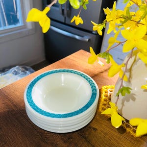 Vintage Pyrex Tableware 707-1 Bluegrass Laurel Leaf Turquoise Cereal Bowls (Set Of Five) USA 1960s