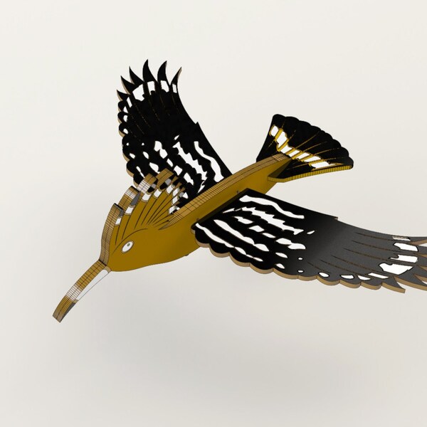 Digital Laser Cut File Wooden Flying Hoopoe Bird (PDF, SVG, DXF, Al, lbrn File)