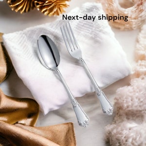 Silver set,  silver wedding set, silver plated set (fork, spoon), personalized wedding set, table set floral design 20.5cm (8.1&quot;)