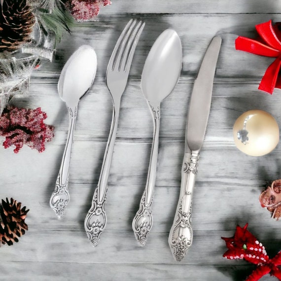 Sterling Silver Cutlery Set Rosette Design 4 Pcsspoon, Fork, Knife, Tea  Spoon in Gift Box, Silver Wedding Gift Cutlery. 