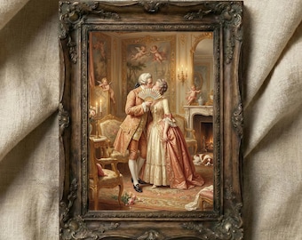 Rococo Kissing Couple Art Print | Vintage French Painting (Digital Download)