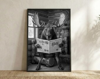 Funny Moose Toilet Print, Cabin Bathroom Decor (Digital Download)