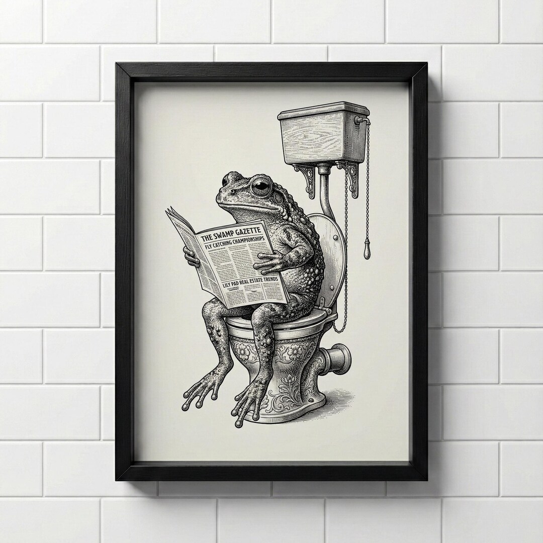 Retro Frog on Toilet Print | Quirky Bathroom Wall Decor | Funny Frog ...