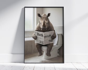 Impression drôle de rhinocéros : art mural rhinocéros sur les toilettes (téléchargement numérique)